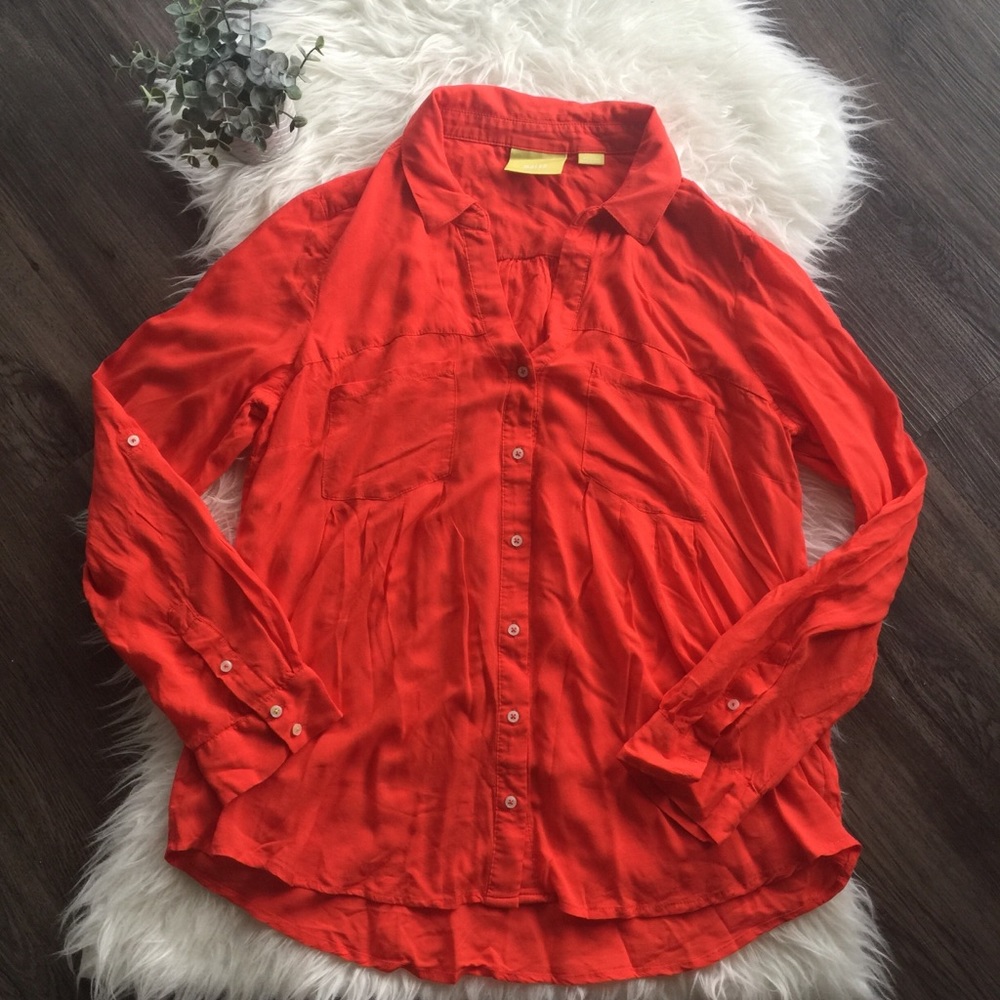 Maeve Orange Button Down Long Sleeve Tunic